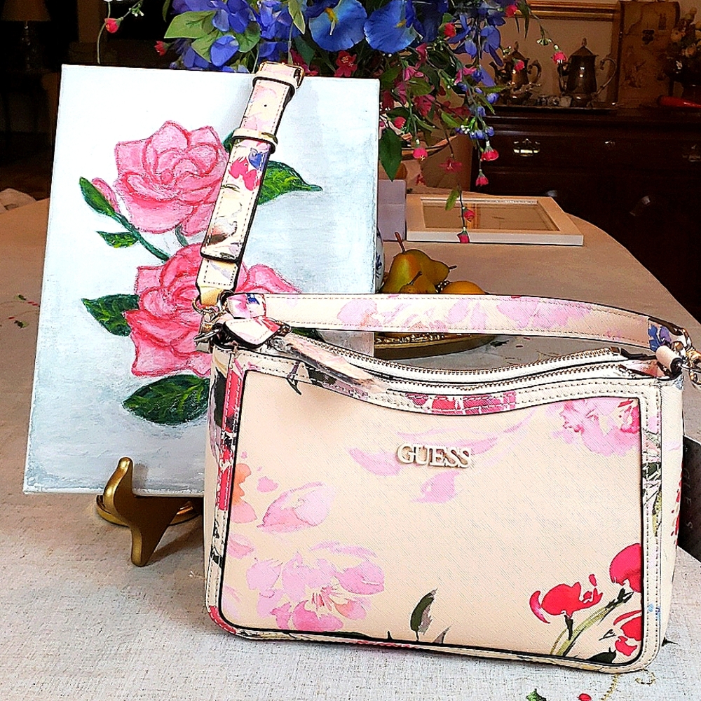 Guess Women's Pink Watercolor Convertible Crossbody